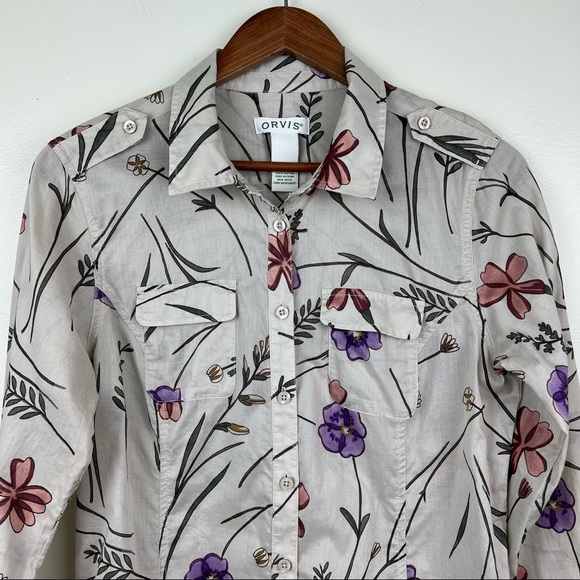 Orvis Womens Long Sleeve Button Down Top Size S Floral Lightweight Hiking Cotton - Picture 4 of 16